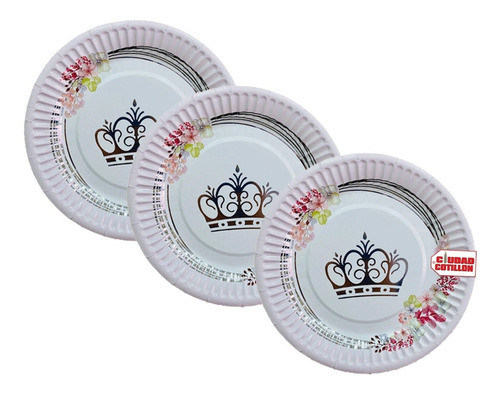Platos Corona Flores X 10 Descartables Polipapel - Cc 0