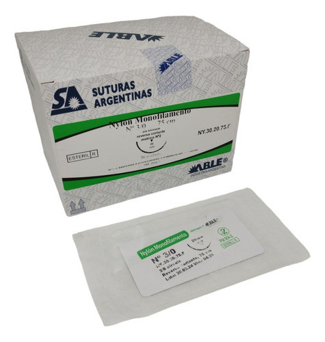 Nylon 3/0 -ag De 20mm 3/8 Circ Rev Cort De 75cm Caja X 36uds 0