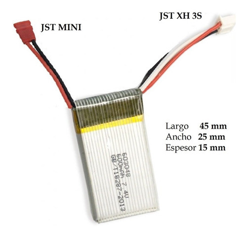 ¡ Oferta! Bateria Lipo Drone 7,4v 600 Mha Jst Mini/ Jst Xh3s 1