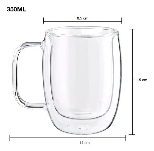 Taza De Café 350ml En Vidrio Con Aislamiento De Doble Pared 1