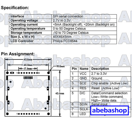 Lcd Grafico 84x48 Con Backlight Blanco Nokia 5110 Arduino-p 1