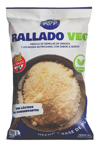 Queso Rallado Vegano Natural Pop Sin Tacc Bolsa X 100gr 0