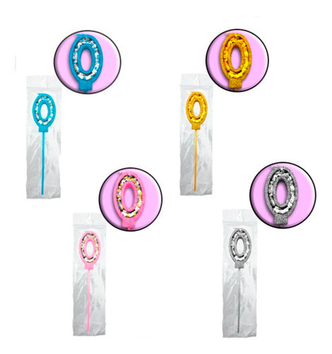 Vela Numero 0-9 Gibreada Confetti Con Palito 20 Cm Colores 0