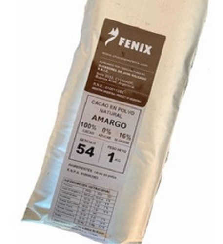Cacao Amargo Natural Fenix 14% Manteca-2 Bolsas X 1 Kg C/u 0
