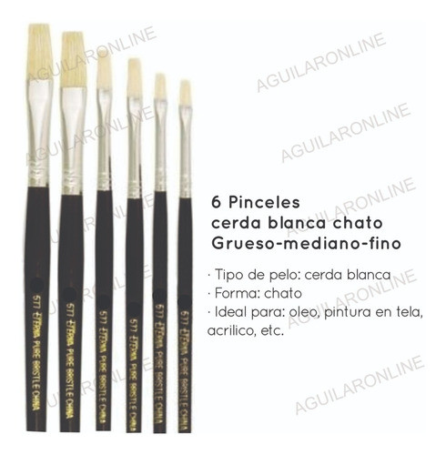 Set 6 Pinceles Cerda Blanca S 577 Grueso Medio Fino Oleo 1