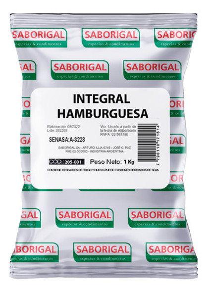 Condimento Integral Para Hamburguesas De Carne X 1 Kg X 15 0