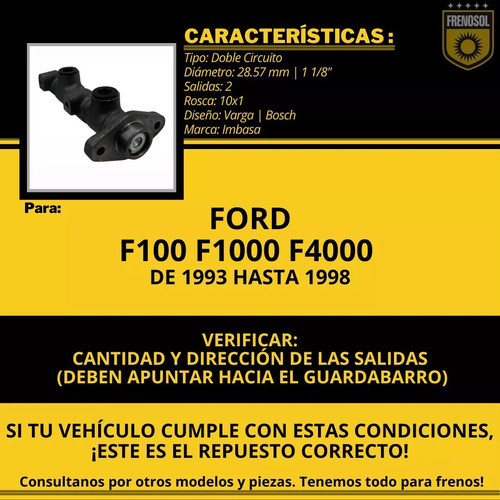 Bomba Freno Para Ford F100 F1000 1993-1998 1