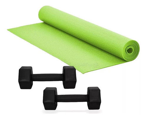 Mat De Yoga 6mm + 2 Mancuernas Pvc 3kg Fitness  Gymman P 0