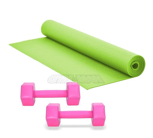 Mat De Yoga 6mm + 2 Mancuernas Pvc 3kg Fitness  Gymman P 1