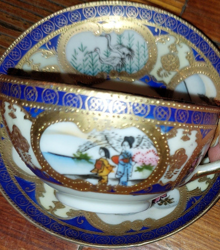 Taza Plato Porcelana Japon Nipon Sello Sol Naciente Oro 1