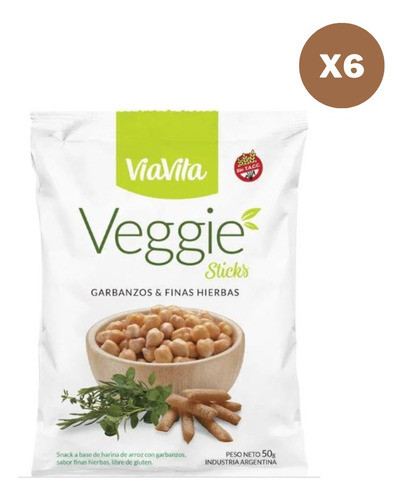 Pack X6 Snack Sticks Via Vita Garbanzos Y Finas Hierbas 50g 1