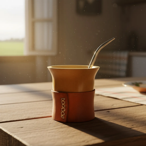 Criollo Gourd Mate Cup with Leather Base & Stainless Steel Straw – Handmade by Apa Cuero