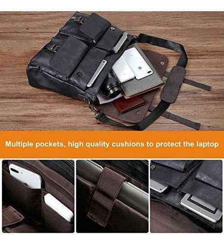 Bolso Mensajero D/hombre P/laptop 17.3 In Lona/cuero Negro 1