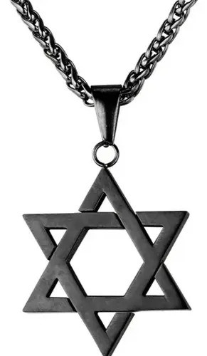 Collar Cadenita De Acero Dije De Magen David En Negro 0