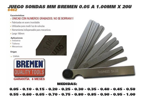 Juego Sondas Galgas Milimetricas Grabadas Bremen 20 Pz 1