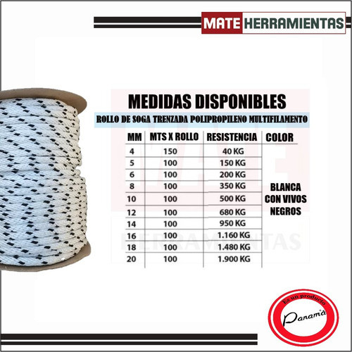 Soga Trenzada Polipropileno Vivos Negros Rollo 6mm X 100mts 1
