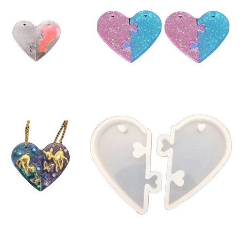 Molde Silicona Dijes Corazon Partido Amor Amistad Resina 0