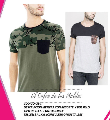 Molde Digital Remera C/recorte+bolsillo Pack Talles S Al Xxl 1