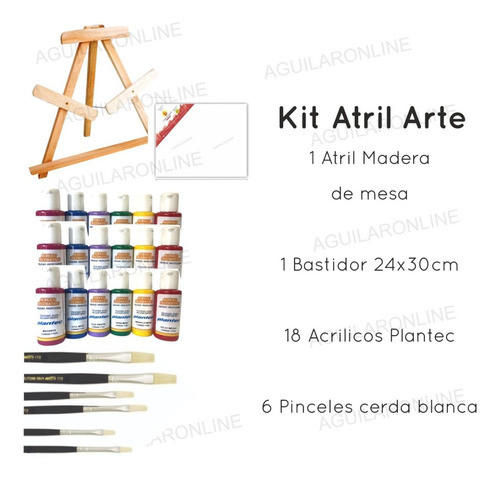 Kit 26 Atril Madera Mesa Acrilico Pincel Cerda Bastidor 1