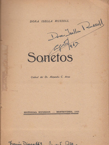 Poesia Uruguay Dora Isella Russell Sonetos 1943 Dedicado 1