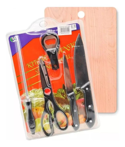 Set Tabla Madera +cuchillos Tijera Chaira Destapador.blister 0