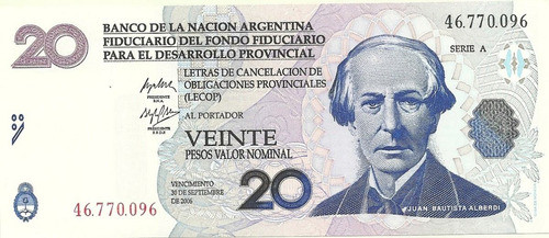 Billete Bono 20 Lecops Año 2001 Sin Circular 0