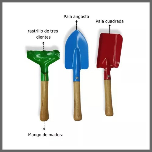 Kit De Jardinería X 3 Metalico Con Mango De Madera 1