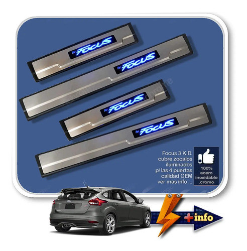 Focus 3 Cubre Zocalos C/leds Acero Inox 4 Ptas Tuningchrome 1