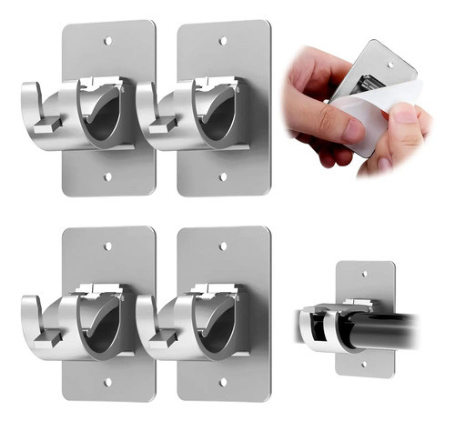 4 Soportes Para Barral De Cortina Autoadhesivos Plateados 0