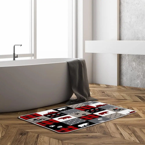 Alfombra De Baño De Cabaña A Cuadros De Oso Rústico, Alfombr 1
