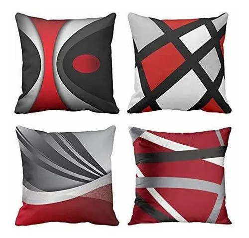 Juego De 4 Fundas De Almohada, Diseño De Rayas Rojas Abstra 0