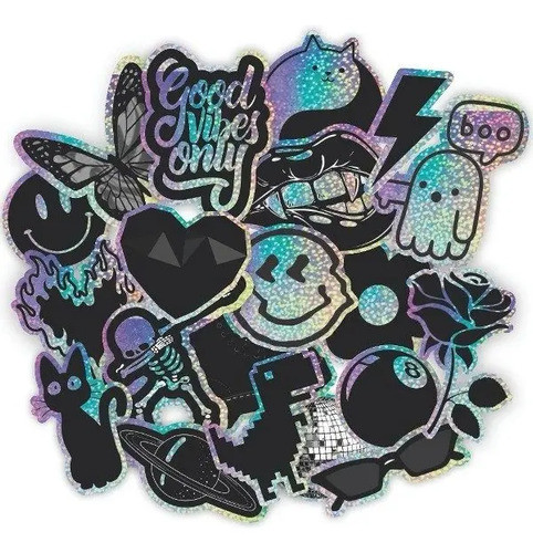 Calcos Stickers Vinilo Termo - Holografica Glitter Negro 0