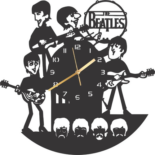 Reloj The Beatles Calado En Madera Deco Negro 0