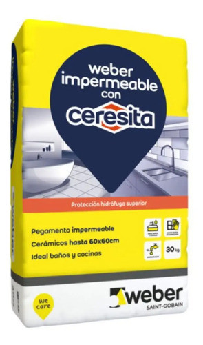 Pegamento P/ Cerámica Weber Impermeable Con Ceresita X 30 Kg 0