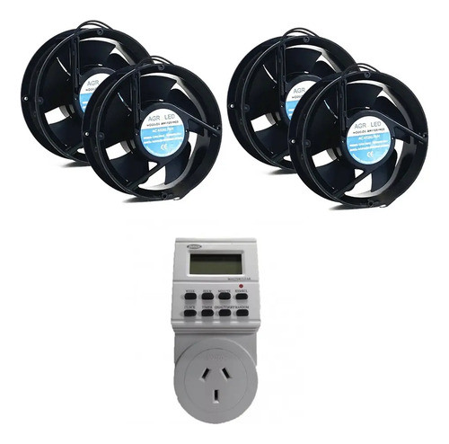 Kit Indoor Cooler Agroled 6 Pulgadas X 4 U + Timer Digital 0