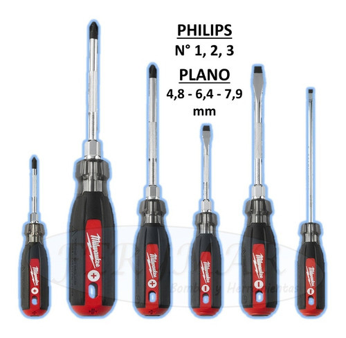 Kit Destornillador Fuerza Milwaukee Philips Plano 48-22-2886 1