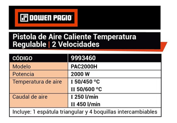 Pistola Calor 2000 W Con Maletin Alta Calidad Dowen Pagio 1