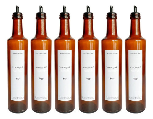 Set X6 Dispenser Aceitero Vidrio Ámbar Etiqueta A Elección 0