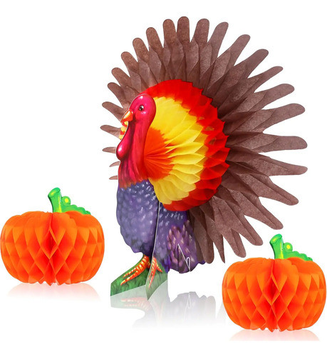 Centro De Mesa Para Thanksgiving: Calabaza Y Pavo De Papel 0