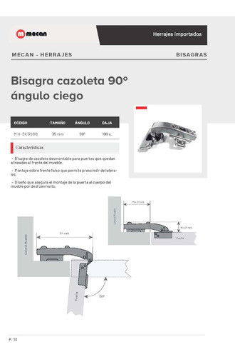 Bisagra Cazoleta 35mm 90° X4 Unidades 1