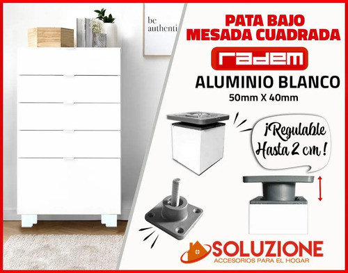 Pata Bajo Mesada Cuadrada Blanca Aluminio Regulable 50mm 1