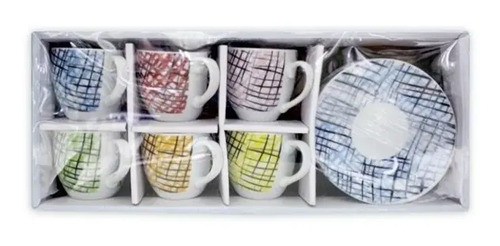 Set De Tazas De Café Y Platos X6 Diseño De Líneas 0
