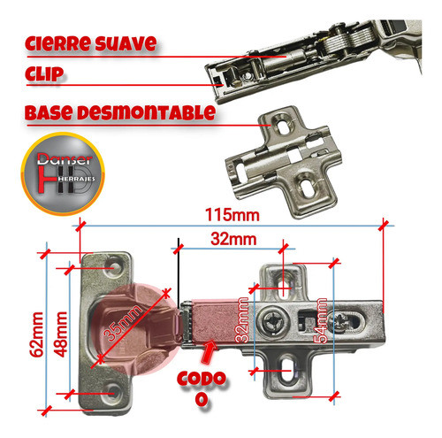 Bisagra Cazoleta 35mm Cierre Suave Codo 0 Clip X 10 1