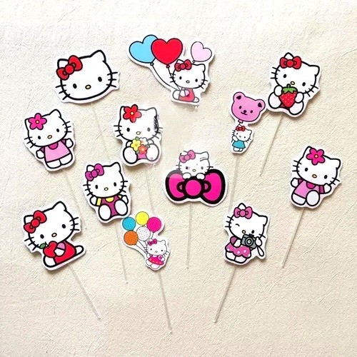 Pack X15 Toppers Para Cupcakes Muffins Hello Kitty 1