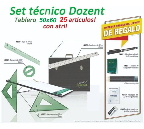 Kit Tablero 50x60 23 Artículos Técnicos Dozent Dibujo 1