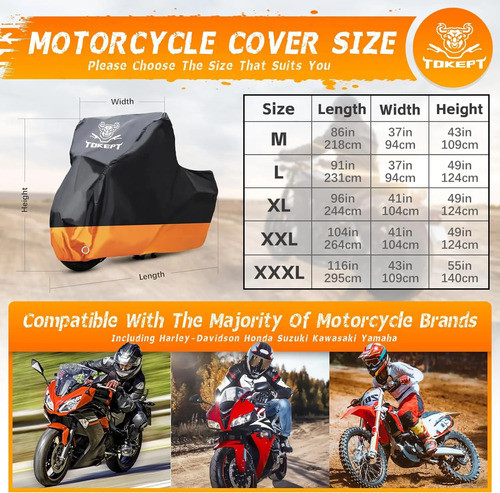 Cubierta Lona Motocicleta Impermeable Anti Uv Negra Naranja 1