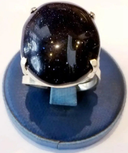 Anillo Plateado Ajustable Cristal Murano Negro Aventurina 0
