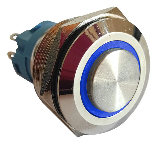 Pulsador De Metal Led Azul 22mm Con Retencion Cara Alta 0