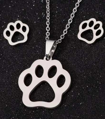 Set Cadena Y Caravanas Huella De Perro Gato Acero Quirúrgico 1