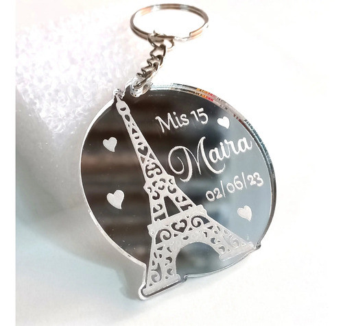 10 Souvenir Llavero Torre Eiffel Acrílico Espejo 15 Años 0